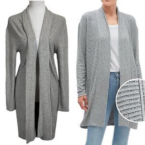 NWT Banana Republic Luxespun Long Cardigan Sweater Size S Ribbed Gray‎ Duster